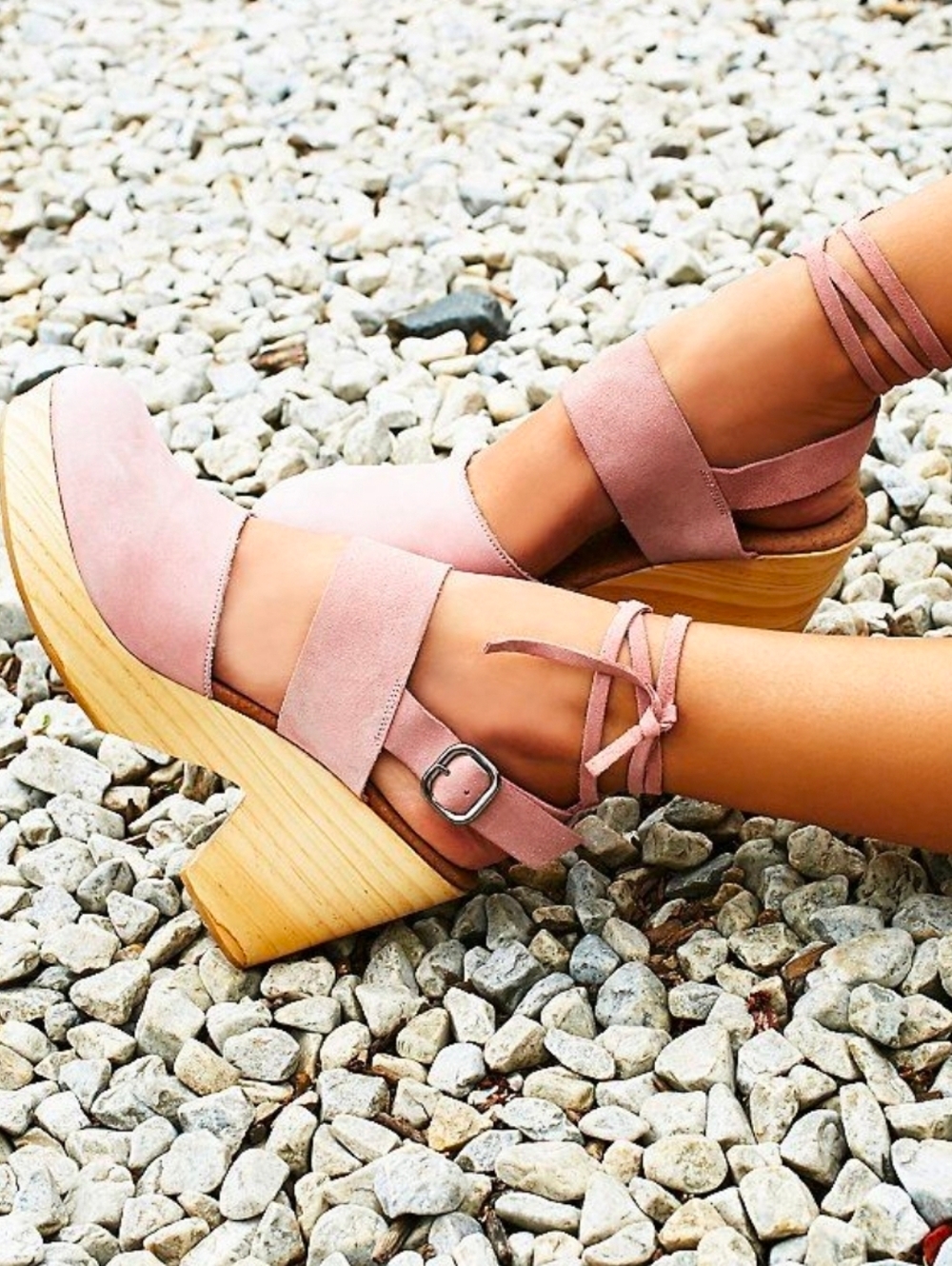 Free People Belmont Suede Pink Platform Heels with Ankle Tie Size 37